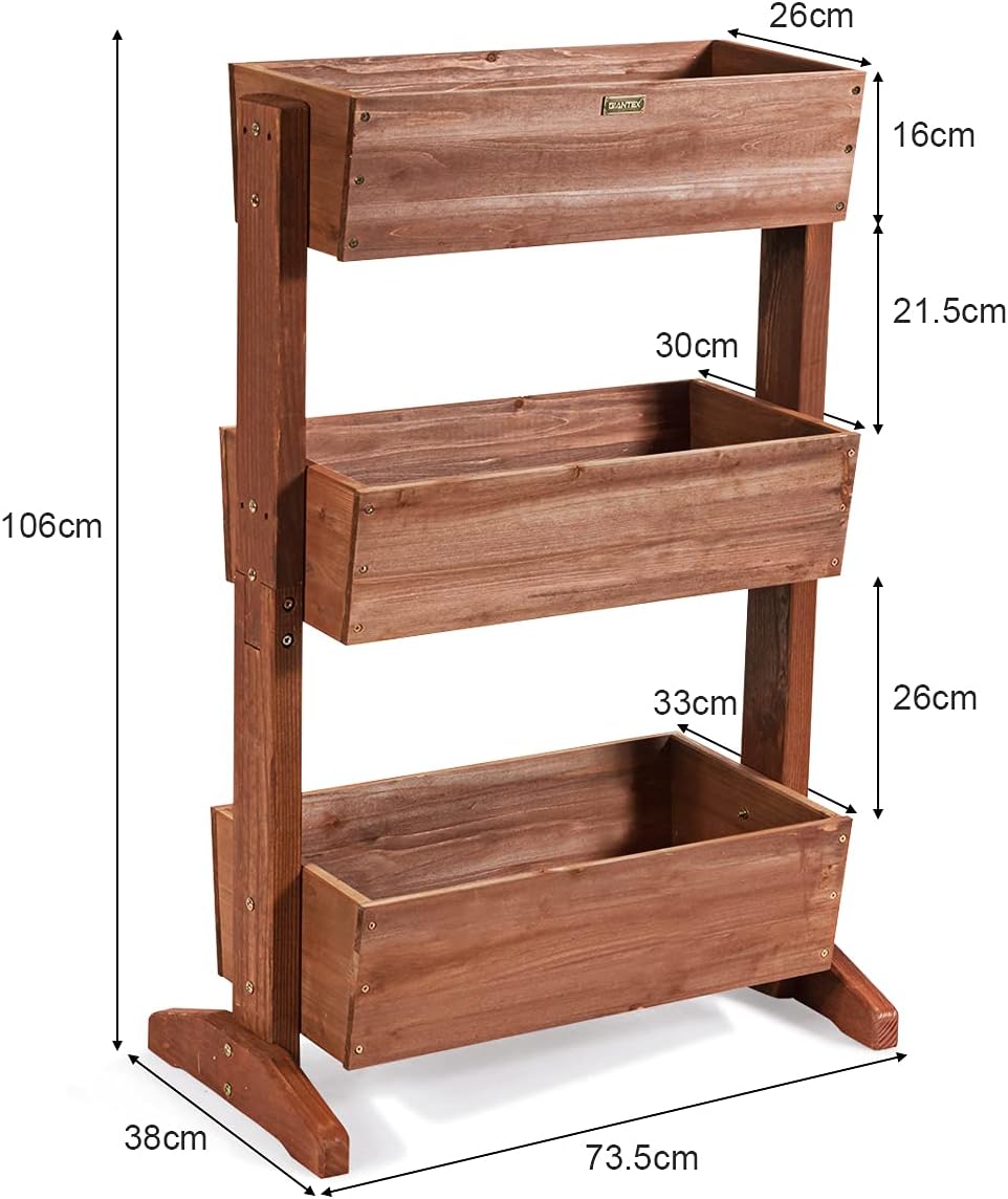 Étagère à Fleurs en Bois, Support de Pots de Fleurs à 3 Niveaux Amovibles, Inclinaison Ajustable, Étagère Plantes Polyvalent, 73 x 38 x 106cm - 3