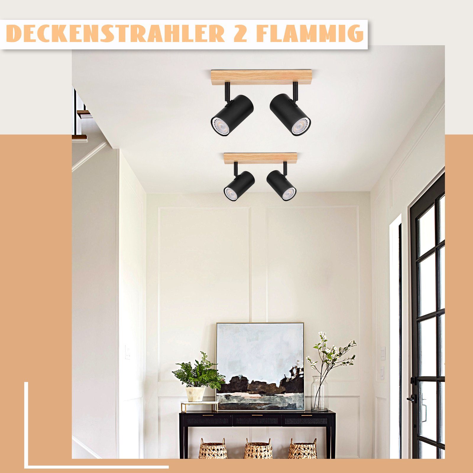 NETTLIFE 2 Focos de Techo GU10 de Madera Negra Orientables 350° Estilo Industrial Retro para salón Dormitorio Cocina - 8