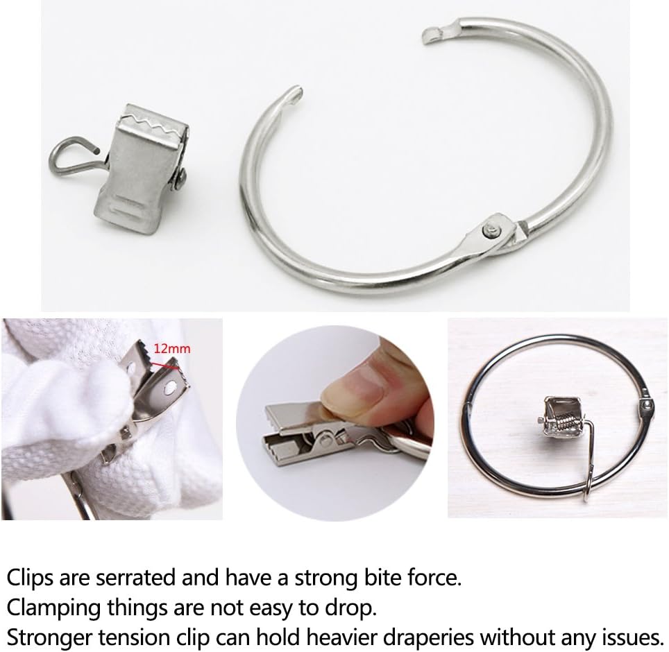 25 Pièces Anneaux de Rideaux avec Pinces, Fenêtre de Rideaux d'agrafes avec Le Clip Fort, Antirouille, Diamètre Intérieur de 50mm, Argent - 4