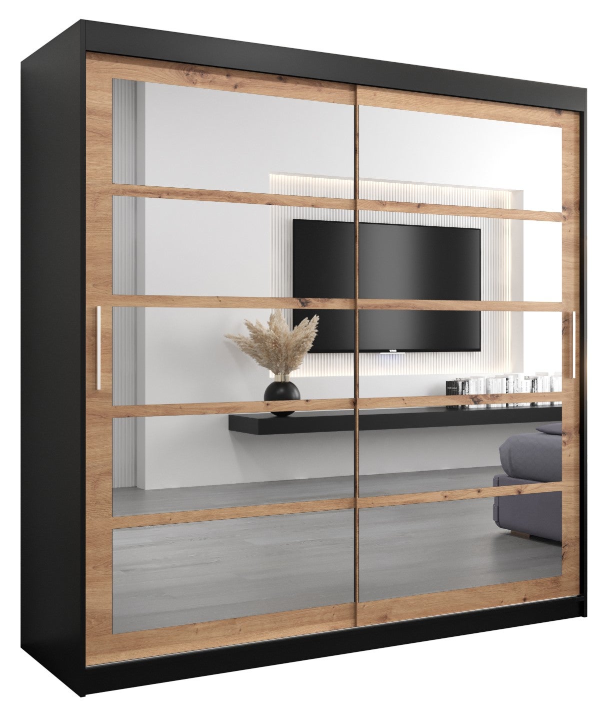 Szafa przesuwna garderoba ROMA 2 200 x 62 x 200 cm Czarny + Artisan - Abiks Meble