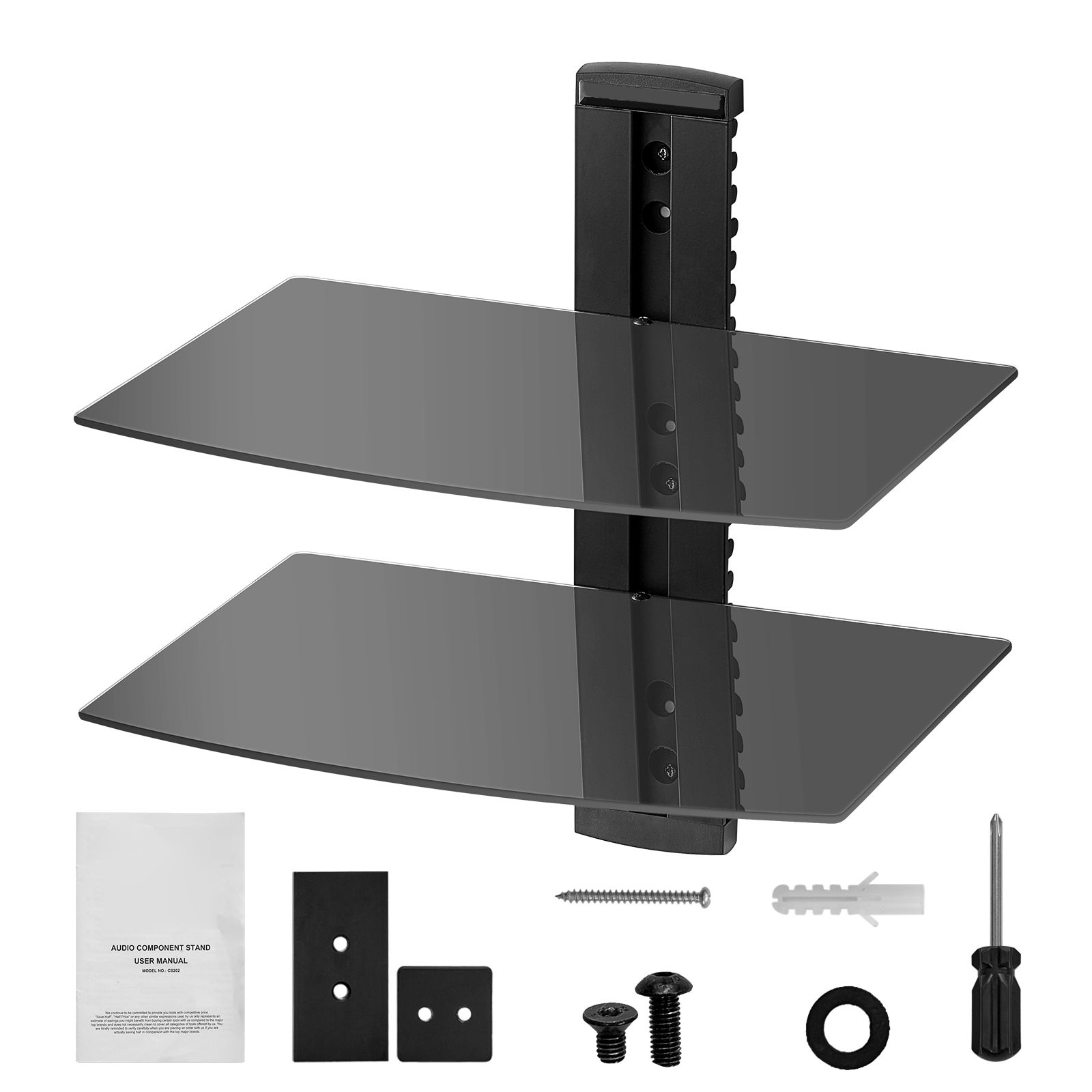 Étagère Flottante 3 Niveaux Noir Pour TV – Support Mural En Verre Trempé – Jusqu'à 17,6 Lb