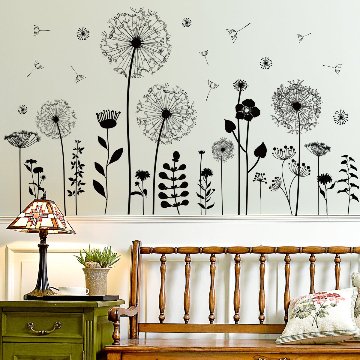 Un lot de stickers muraux pissenlits fleurs Sticker Plante Naturel Sticker Mural pour Salon Décoration Murale - 3