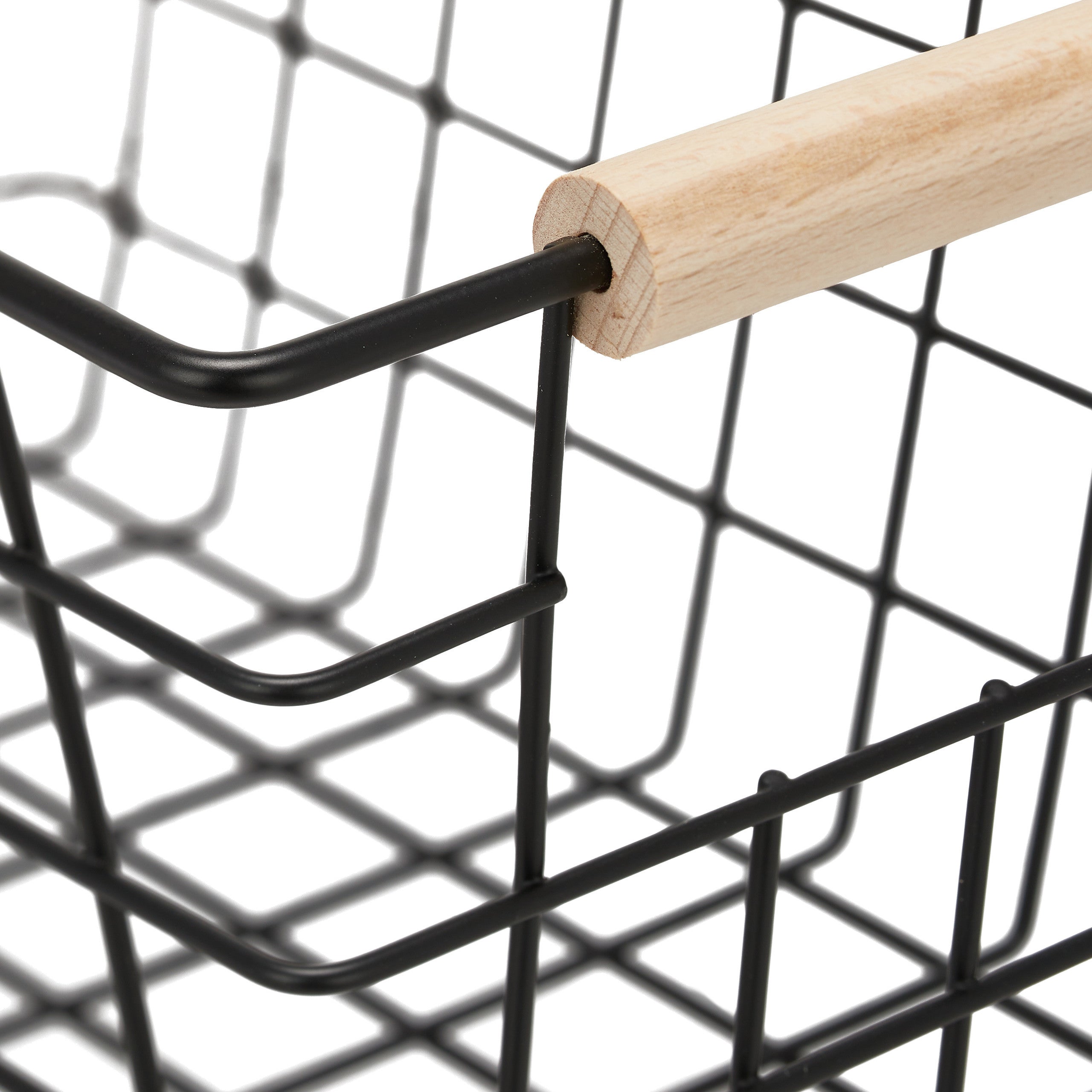 3x Cestino Metallico, Manici in Legno, Rettangolare, Design a Rete Vestiti Accessori HxLxP 16 x 31 x 21 cm, Nero - 6