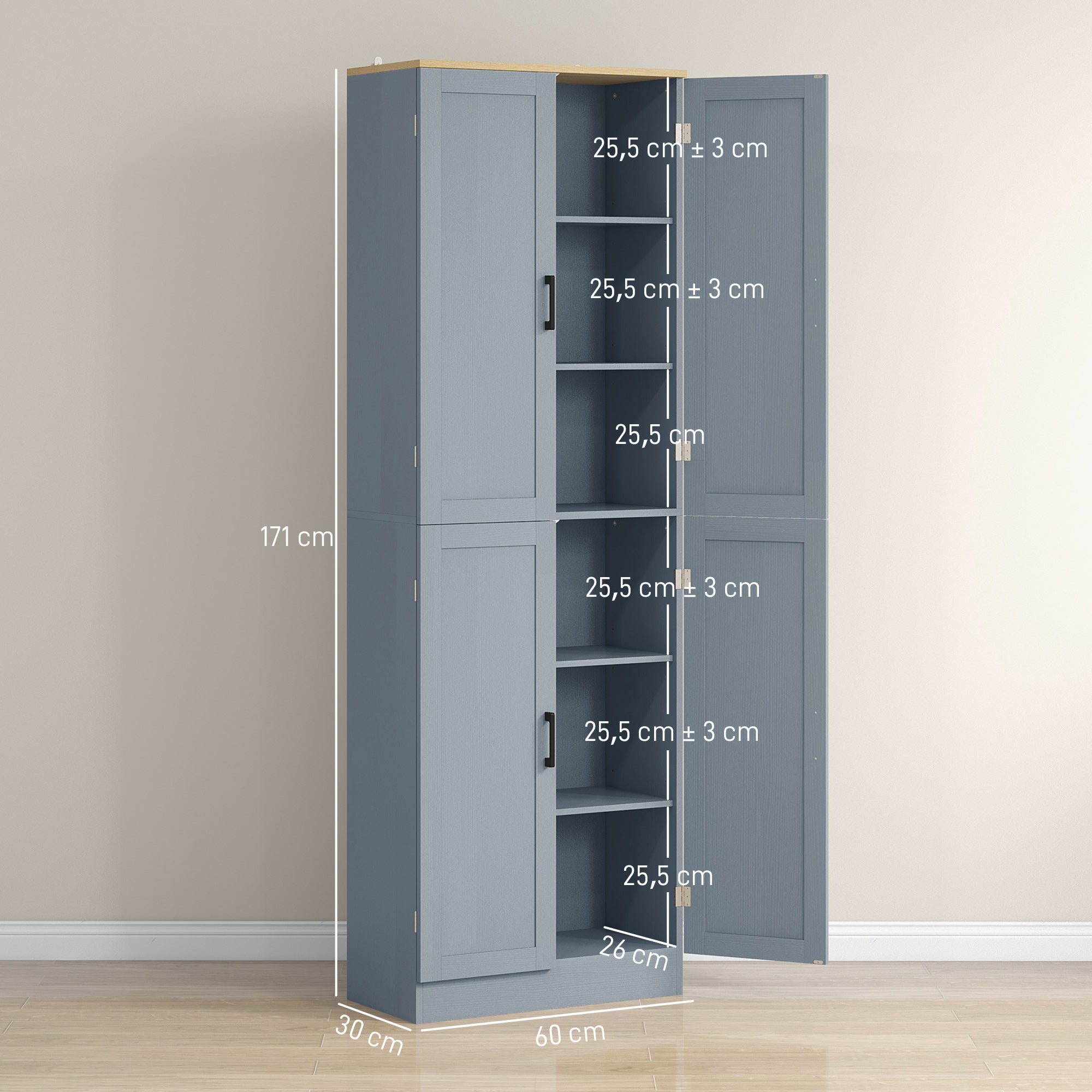 Alacena de Cocina HOMCOM Melamina de Madera Gris 60x30x171 cm 835-925V83GY - 3