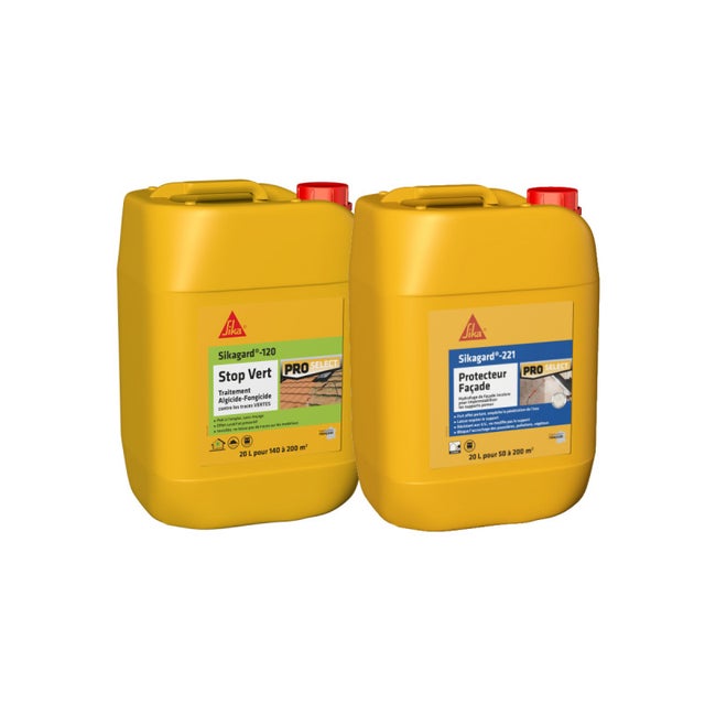 Pack Traitement et Protection SIKA - Sikagard-120 Stop Vert 20L - Sikagard-221 Protecteur Facade 20L