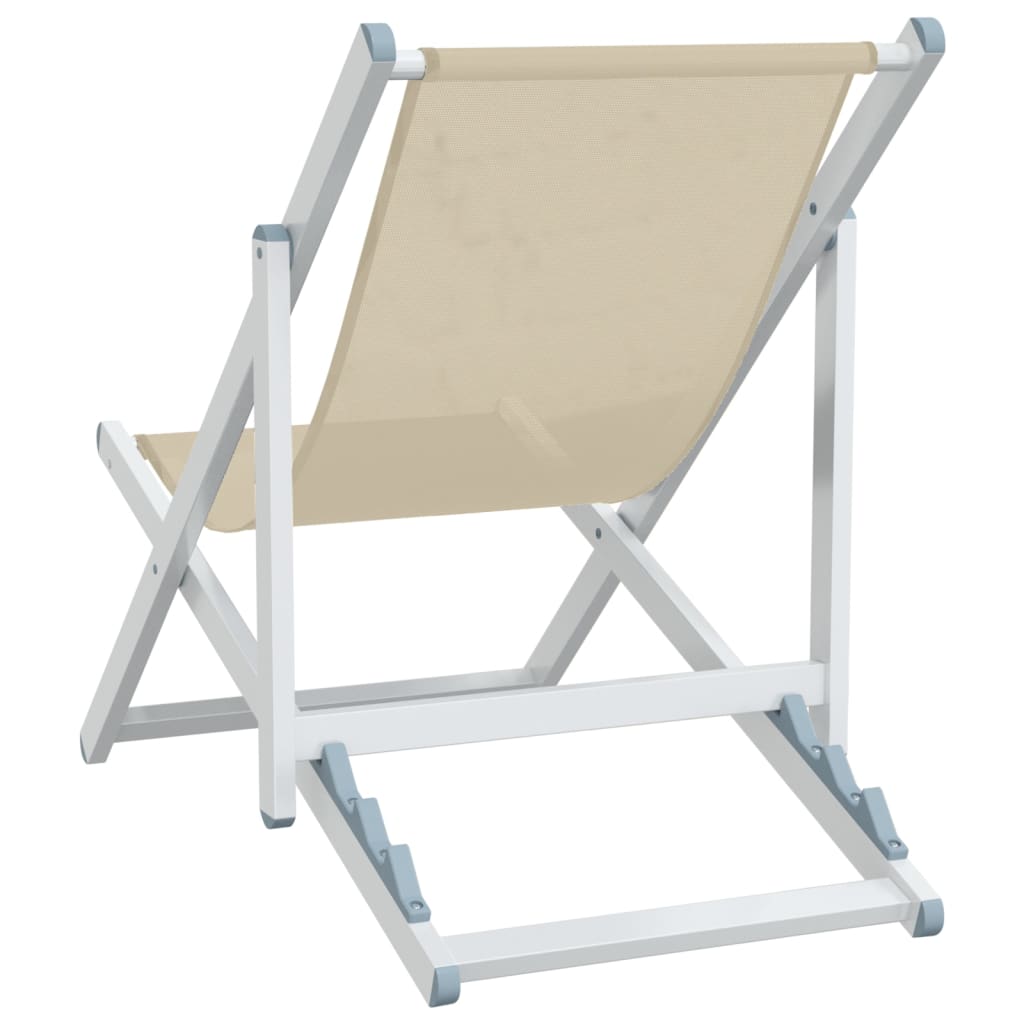 Chaises de plage pliantes 2 pcs crème aluminium et textilène - 6