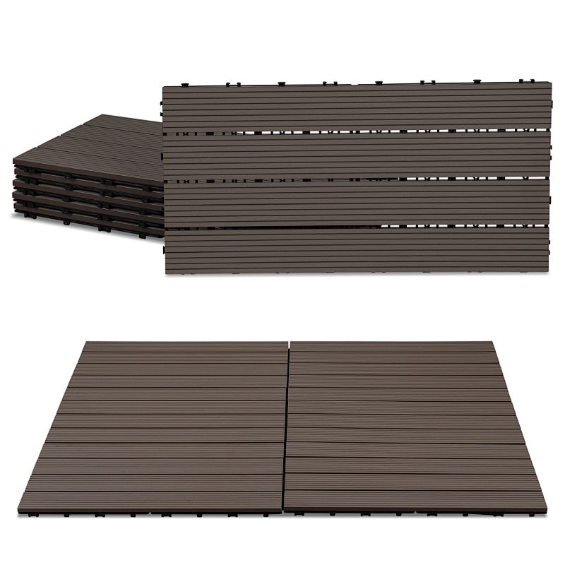 Płytki tarasowe WPC w kolorze brązowym kawowym, 30 × 60 cm – 4 listwy, podłoga zewnętrzna, opakowanie 54 sztuki, 9 m²