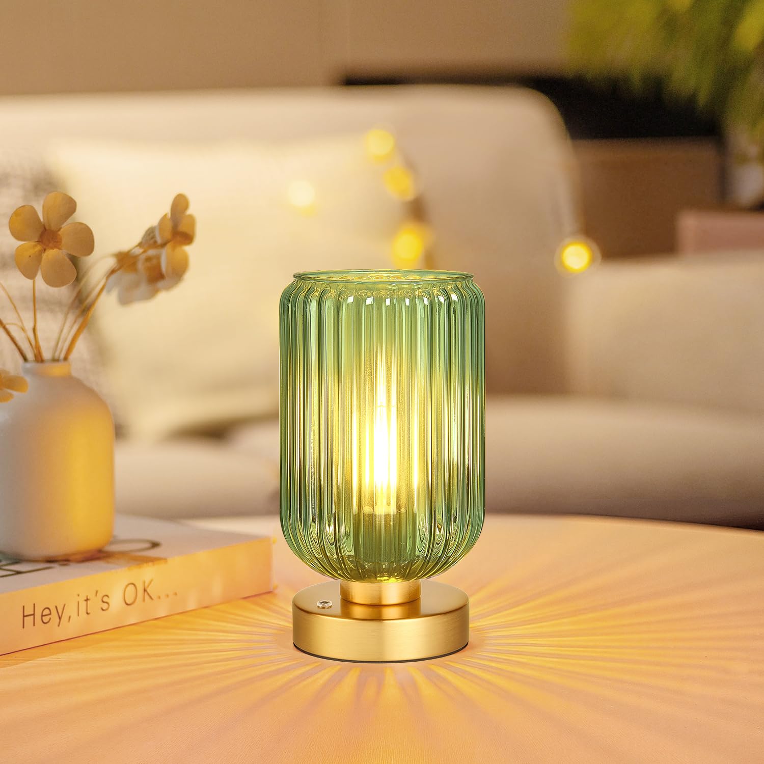 Lampa stołowa Lampka nocna LED dotykowa ściemniana,7500mAh szklana lampa stołowa z funkcją ładowania dekoracyjna do sypialni (Żarówka w zestawie) - 8
