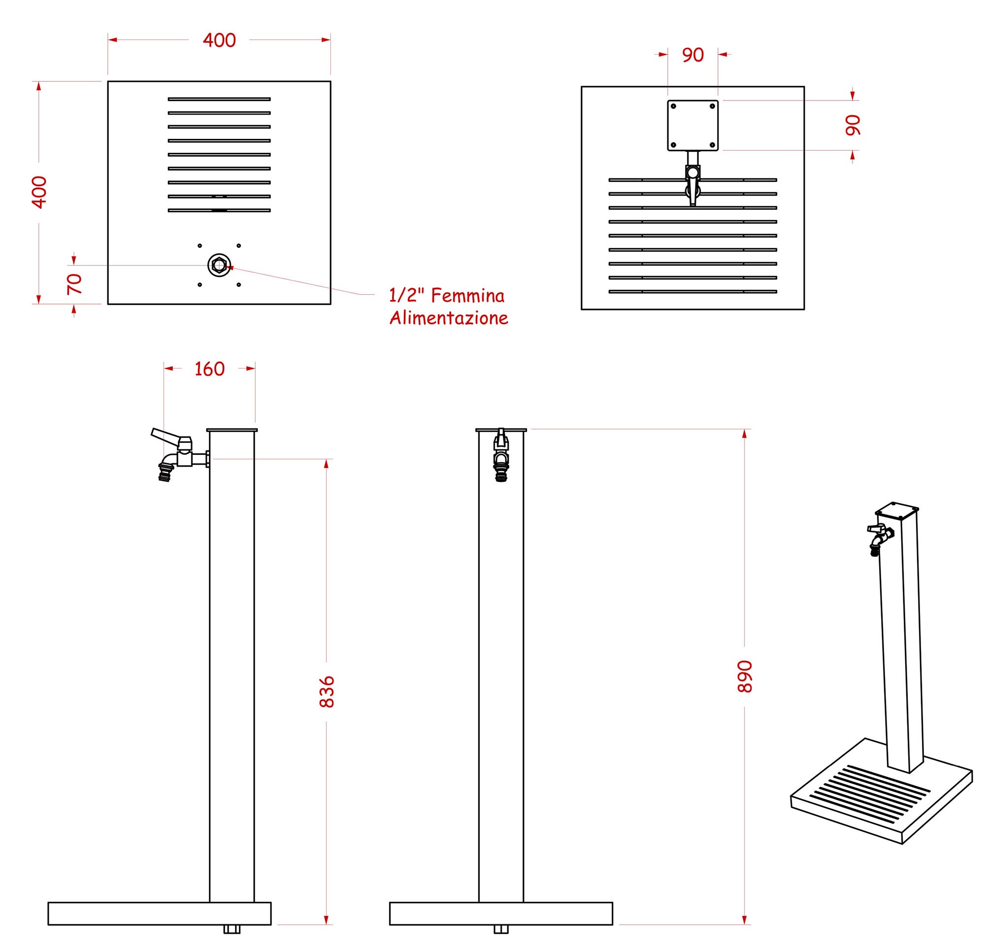 Colonne de douche Belfer avec mitigeur eau chaude/froide, Inox AISI 316, 100 % Made in Italy - 5