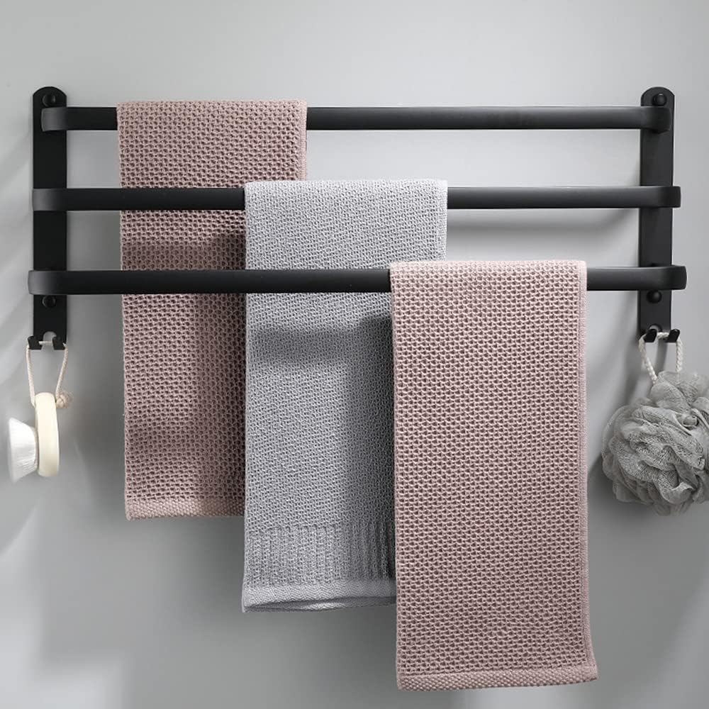Aluminiowy wieszak ścienny na ręczniki – 3 poziomy – z haczykami – 40 cm – wodoodporny – czarny – do łazienki, kuchni, toalety