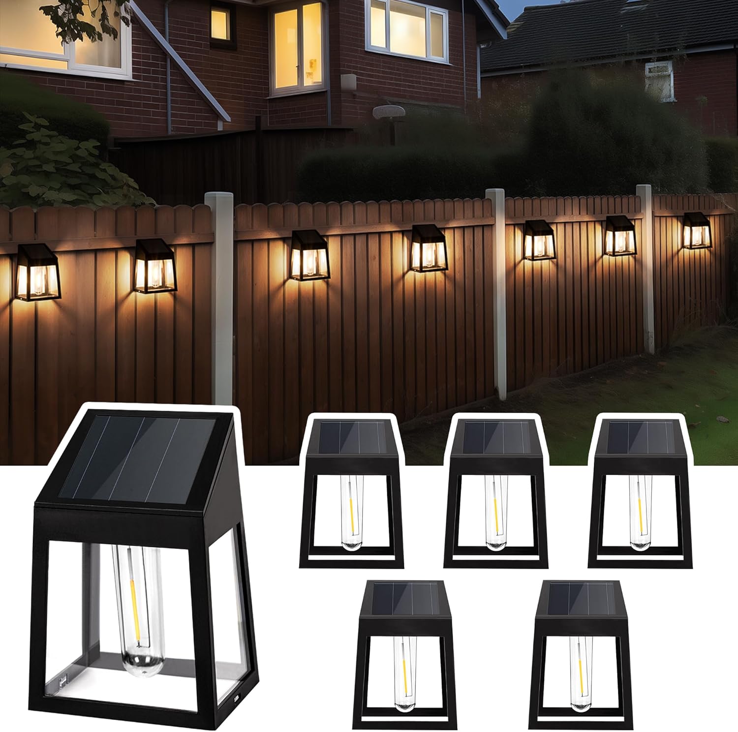 Wodoszczelne zewnętrzne lampy solarne, zestaw 6 solarnych lamp ogrodzeniowych, ciepła biel, dekoracja patio