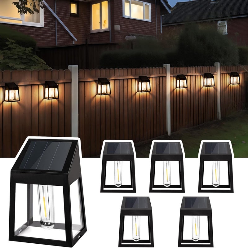 Wodoszczelne zewnętrzne lampy solarne, zestaw 6 solarnych lamp ogrodzeniowych, ciepła biel, dekoracja patio