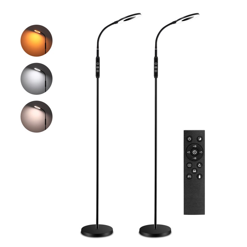 LOVHAUS Zestaw 2 Lamp do Salonu ze Zdalnym Sterowaniem, Lampa Podłogowa LED, ściemnialna, 1-Godzinny Timer i Funkcja Pamięci, 12 W do Sypialni/Biura