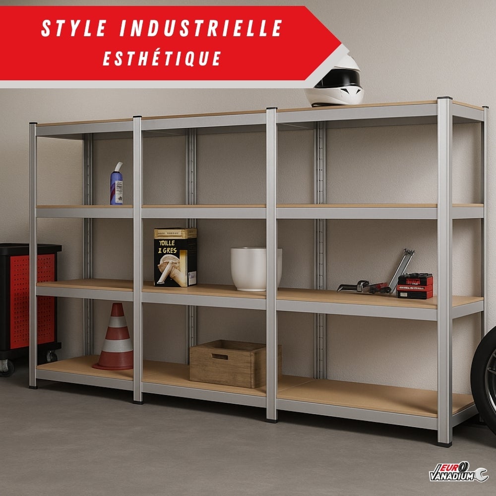 Triple étagère charges lourdes - 2M10 de long -12 plateaux - 210 X 150 - 40 cm - Gris - 2