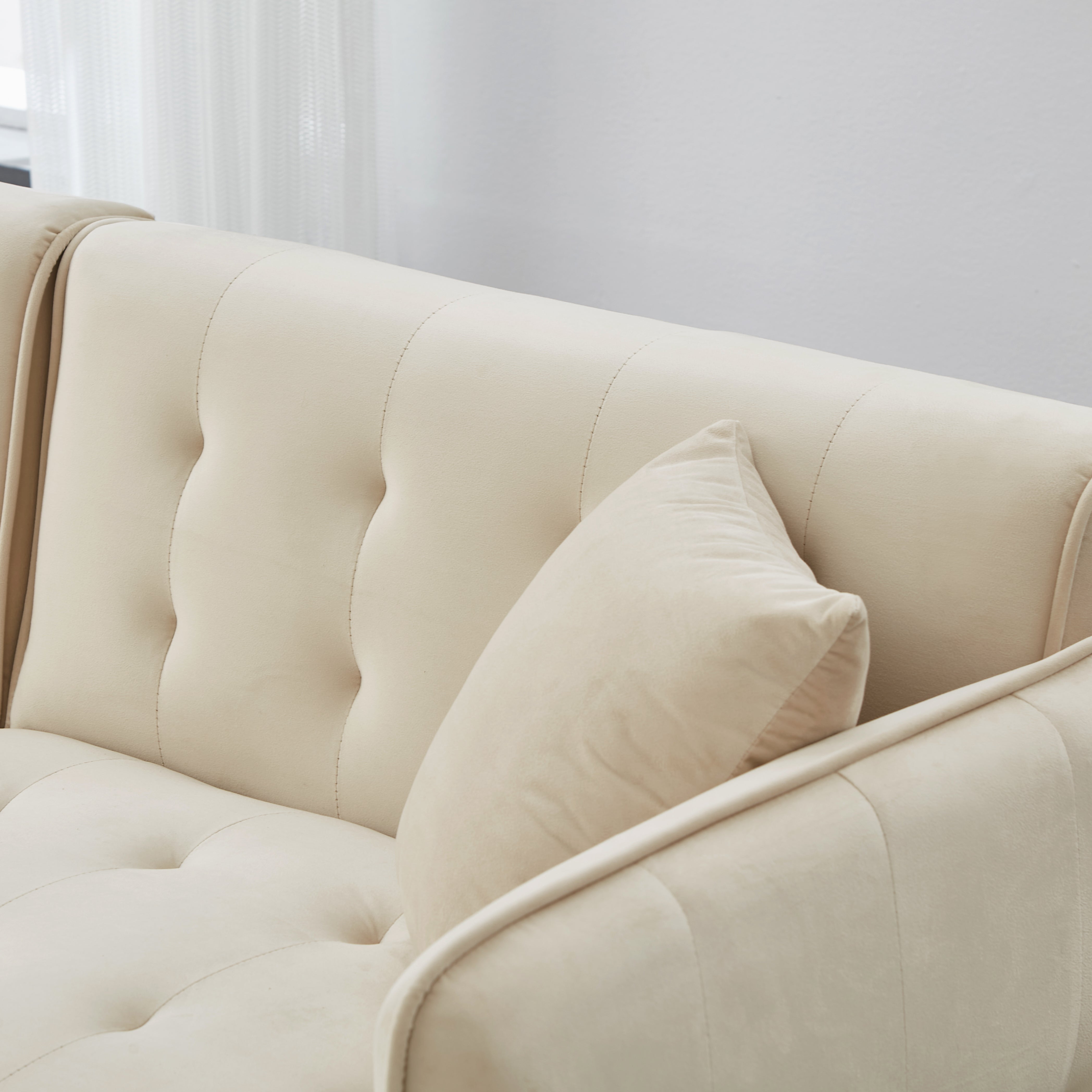 Wielofunkcyjna sofa 2-osobowa - Regulowane oparcie - Regulowane podłokietniki - Aksamit - Beżowa - 5