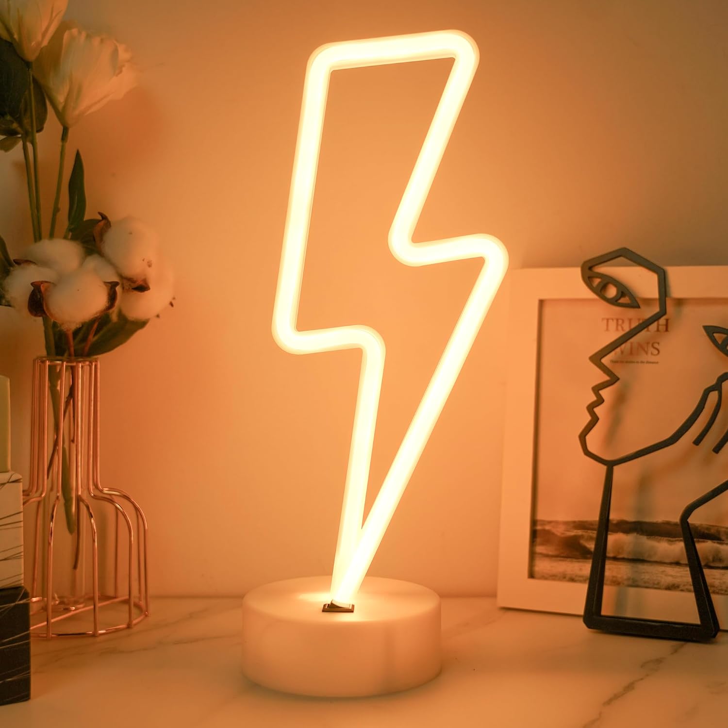 Lampes néons en forme d'éclair, veilleuse de chambre, lumières LED en ...