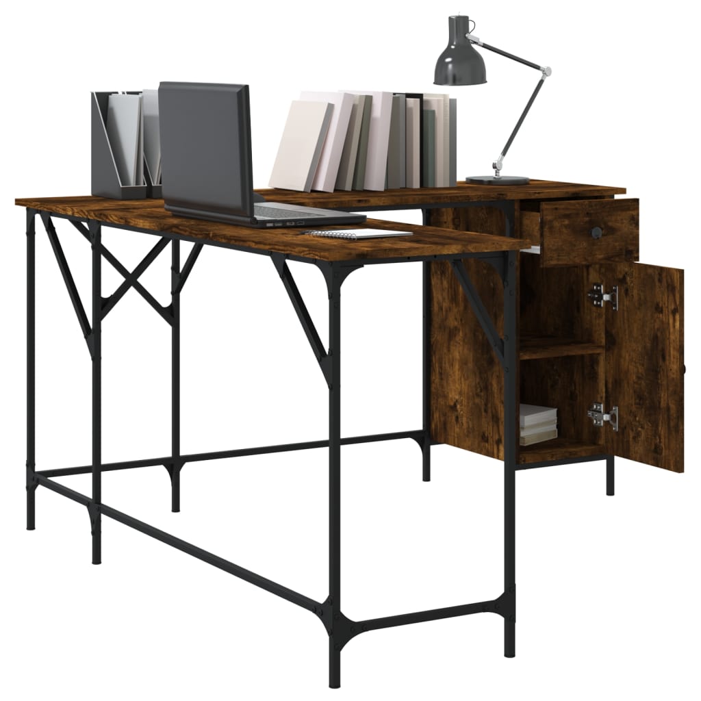 Bureau，Table de travail，Table d'étude chêne fumé 141x141x75 cm bois d'ingénierie CWV38329 - 3