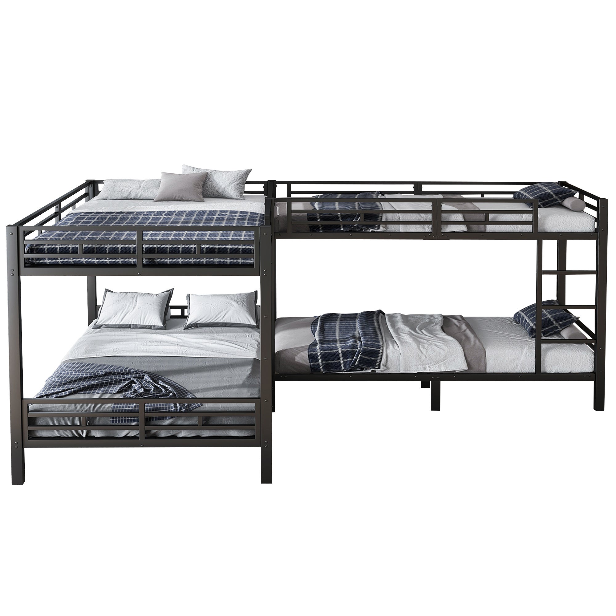 Letto a castello 90x200cm/140x200cm scala 3 gradini configurazione multipla rete a doghe stabile metallo e legno nero (Senza materasso) - 2