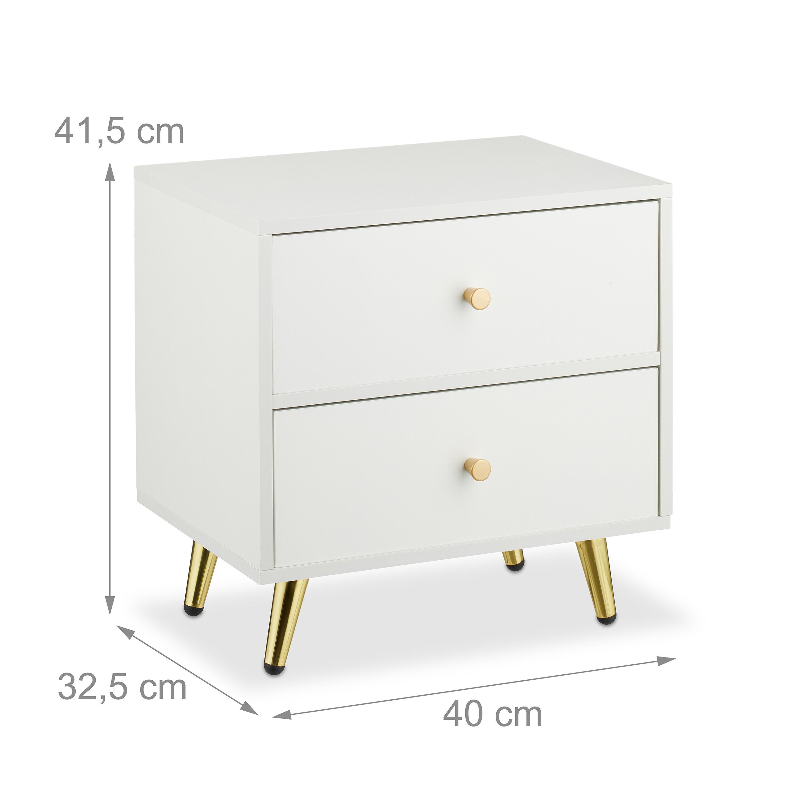 Comodino da Notte con Cassetti, 2 Tavolini Bassi Laterali Camera da Letto, HLP: 41,5x40x32,5 cm, Bianco Oro, Relaxdays - 4