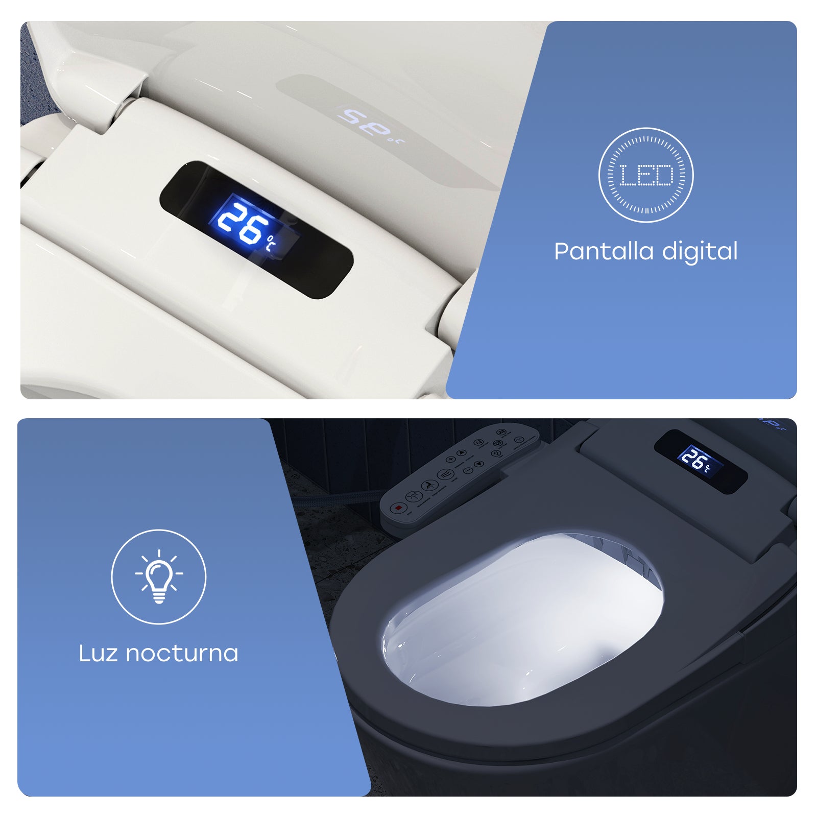 HOROW Asiento de inodoro inteligente inteligente con boquilla, función de ducha, secado de aire caliente, temperatura ajustable y presión de agua, luz - 6