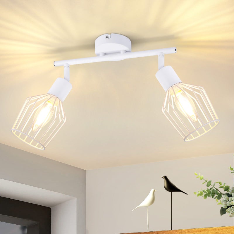 NETTLIFE 2 E14 Reflektoroway sufitowe - metal, obrotowa 350° przemysłowa lampa do przedpokoju, kinkiet do przedpokoju i salonu, biały