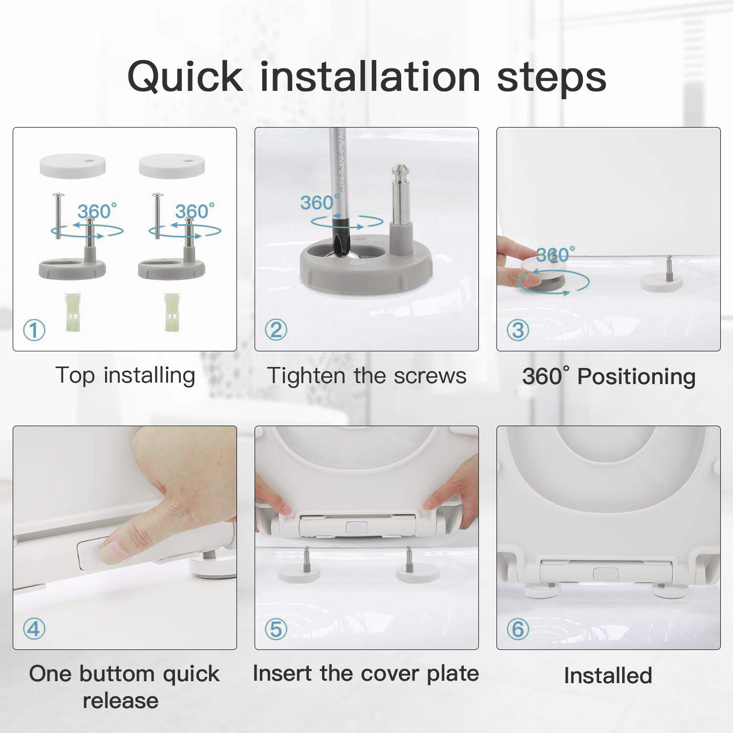 Abattant WC Familial, Lunette de Toilette avec Siège Enfant Magnétique, Frein de Chute et Charnière Réglable, Abattant WC en Polyéthylène - DBTS01BJ - 7