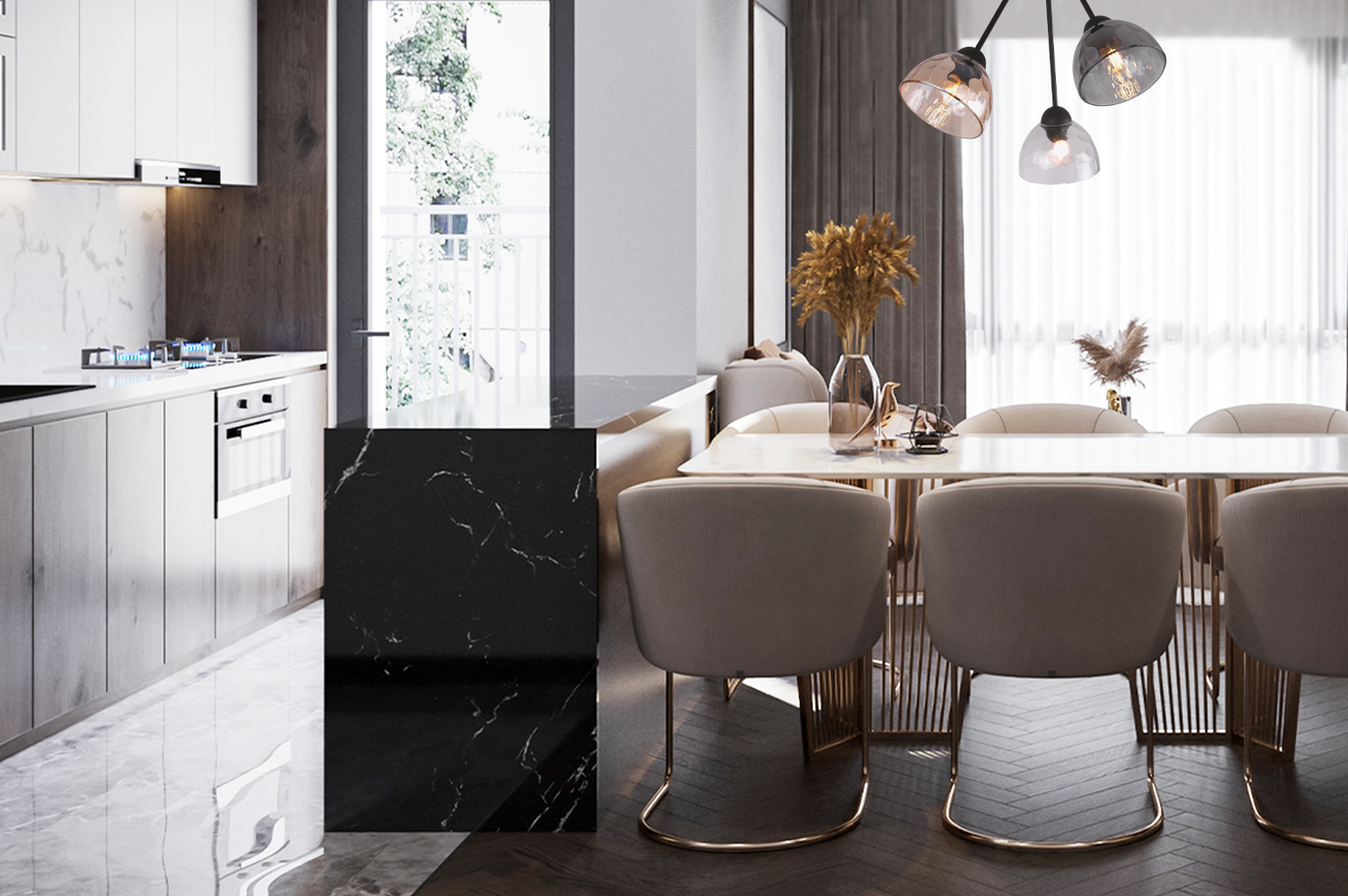 Lampa sufitowa wisząca Venice Trio modern 3xE27 klosz półokrąg wielokolorowy Light Home LH - 4