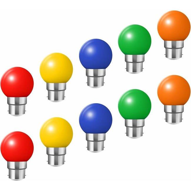 Żarówki bagnetowe B22 - Opakowanie 10 żarówek LED Feston 2 W (odpowiednik 20 W), energooszczędna żarówka w różnych kolorach