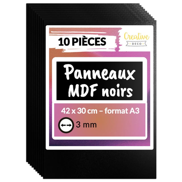 Creative Deco 10 x A3 MDF Tablero Madera Negro | 420 x 300 x 3 mm | para Corte por Laser, CNC Router, Modelado, Calado, Bricolaje, Manualidades