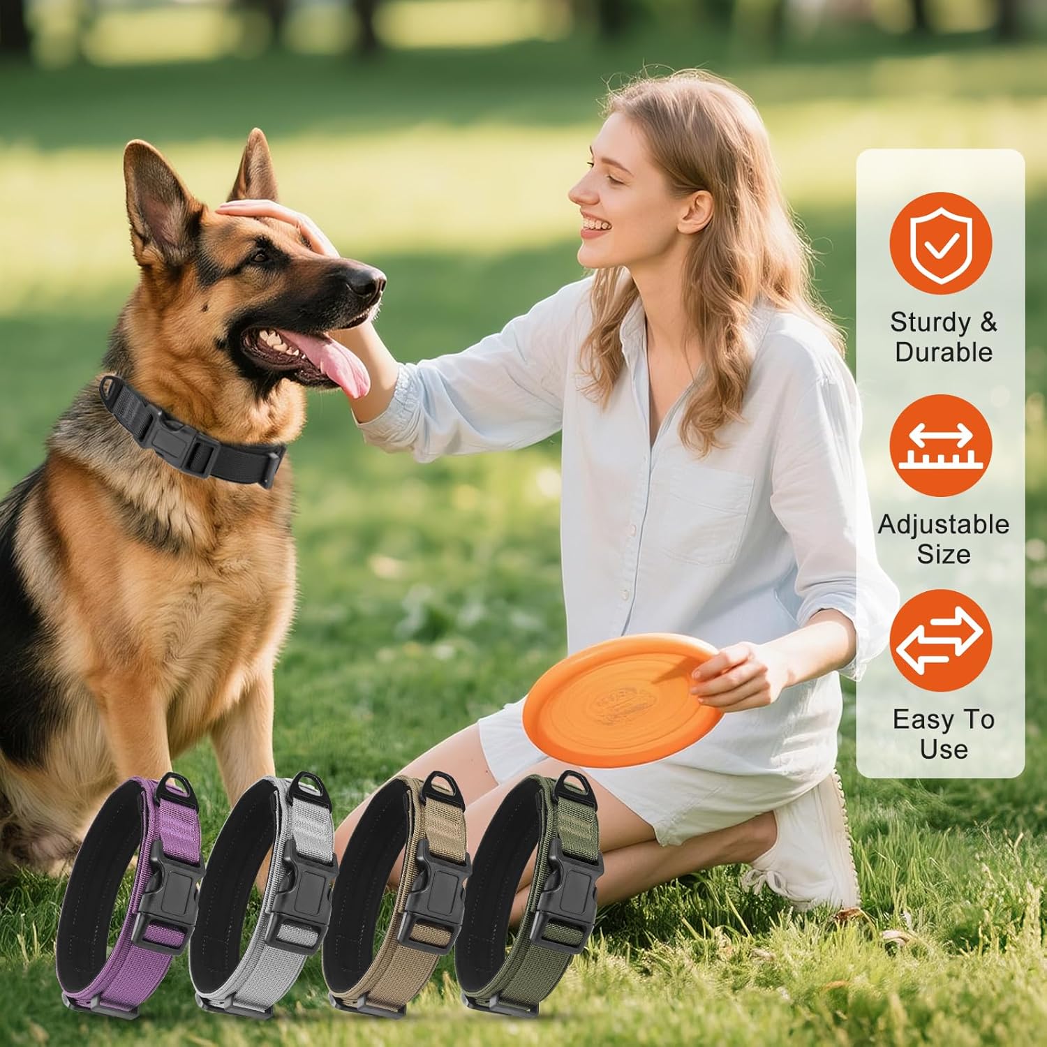 (Preta, G) Coleira Tática para Cães, Ajustável em Nylon e Polipropileno com Fivela de Segurança, Durável, Macia e Antiestresse - 4