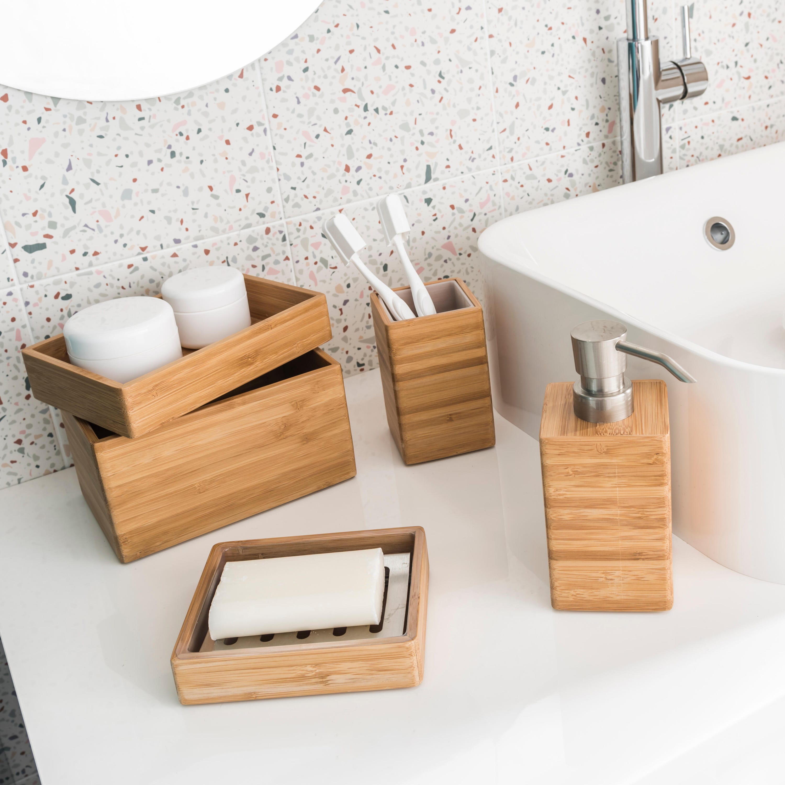 Boîte de salle de bain Nature Bamboo marron 16.8x12.2 cm - 3