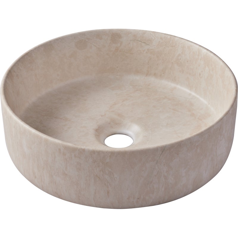 Vasque à poser ø36 cm - Effet pierre beige - Rebords fins - Andria - 2