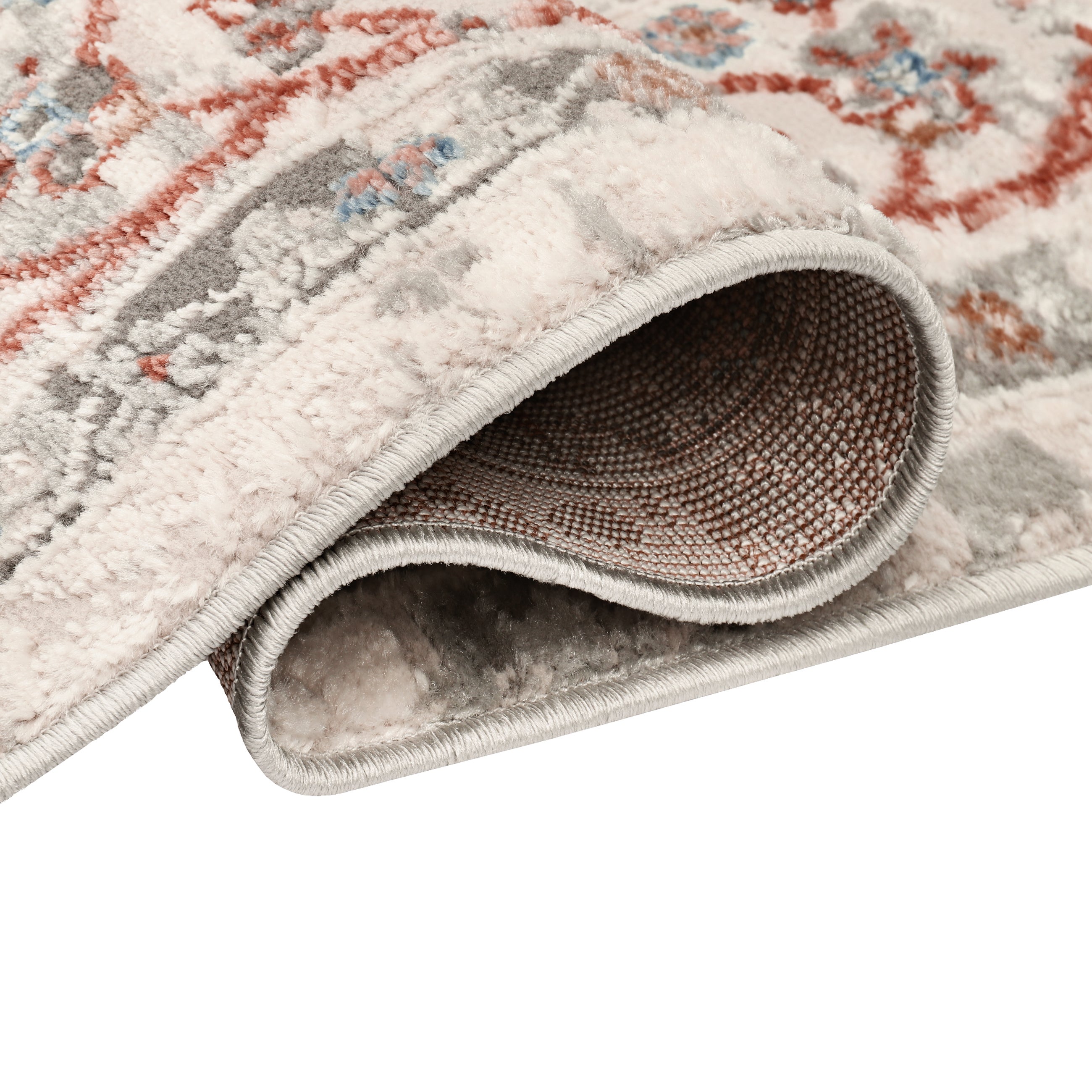 TAPISO Retro Tapis Poil Court Vintage Gris Brun Roux Floral Rosace Bordure Salon Chambre Bureau OEKO-TEX Résistant 140 x 200 cm - 3