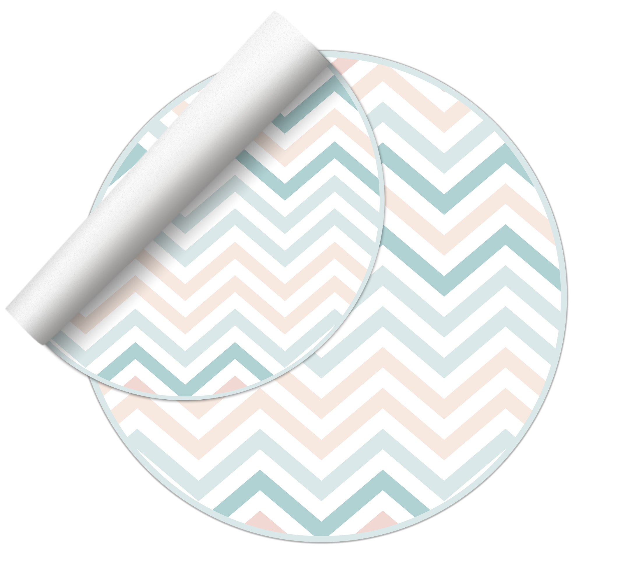 Dywanik winylowy dla dzieci Chevron [średnica] 150 cm - Antypoślizgowy PVC, winylowy do pokoju dziecięcego, trudnopalny i zmywalny.