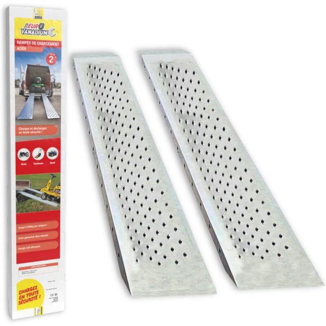 Rampe de chargement X2 en acier - 22,5 x 160 cm - Capacité 200 kg par rampe