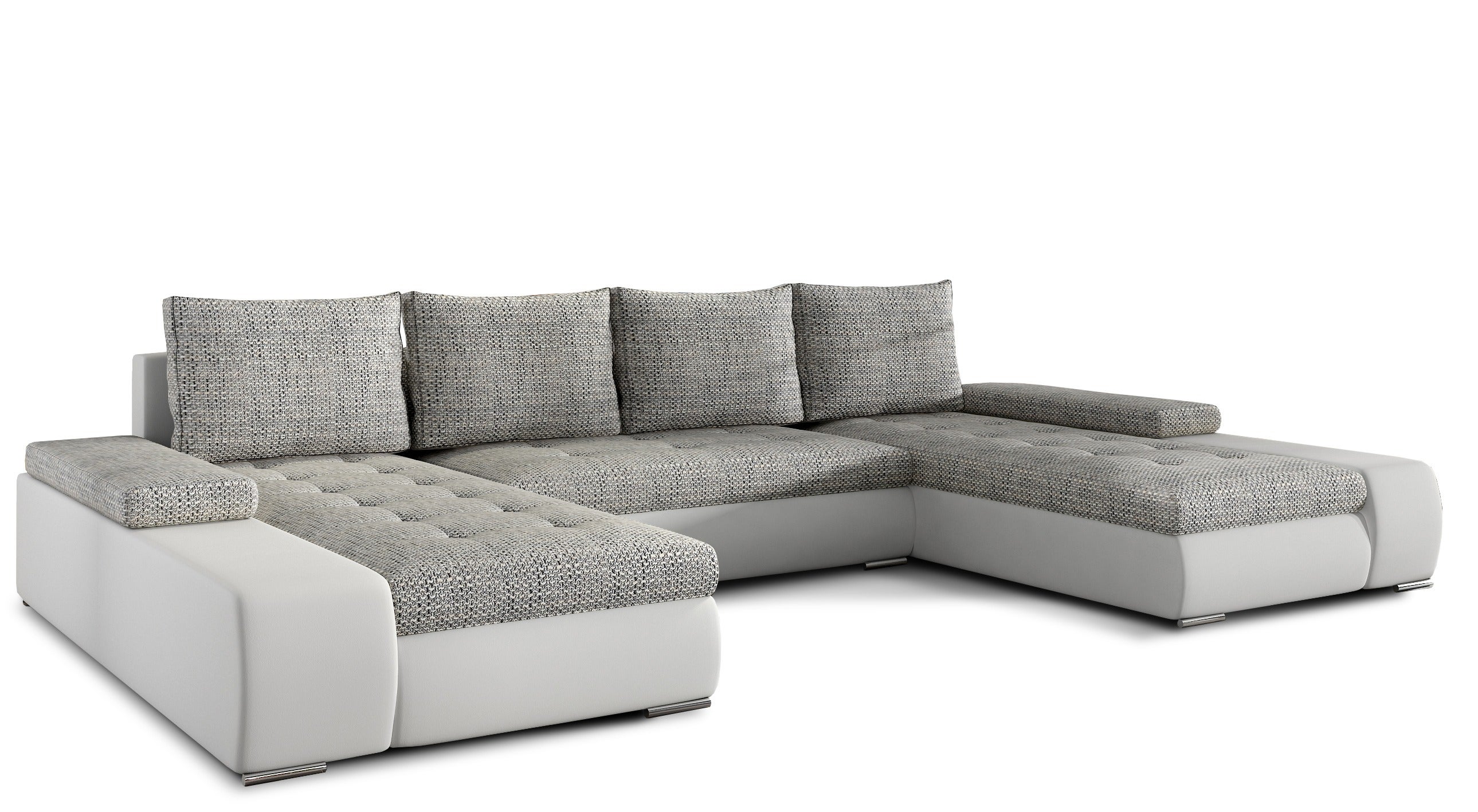 Les Tendances  Sofá Convertible Panorámico Bimaterial Tino Con Almacenaje-/ Jaspeado Blanco/Gris/Claro , Leroy Merlin