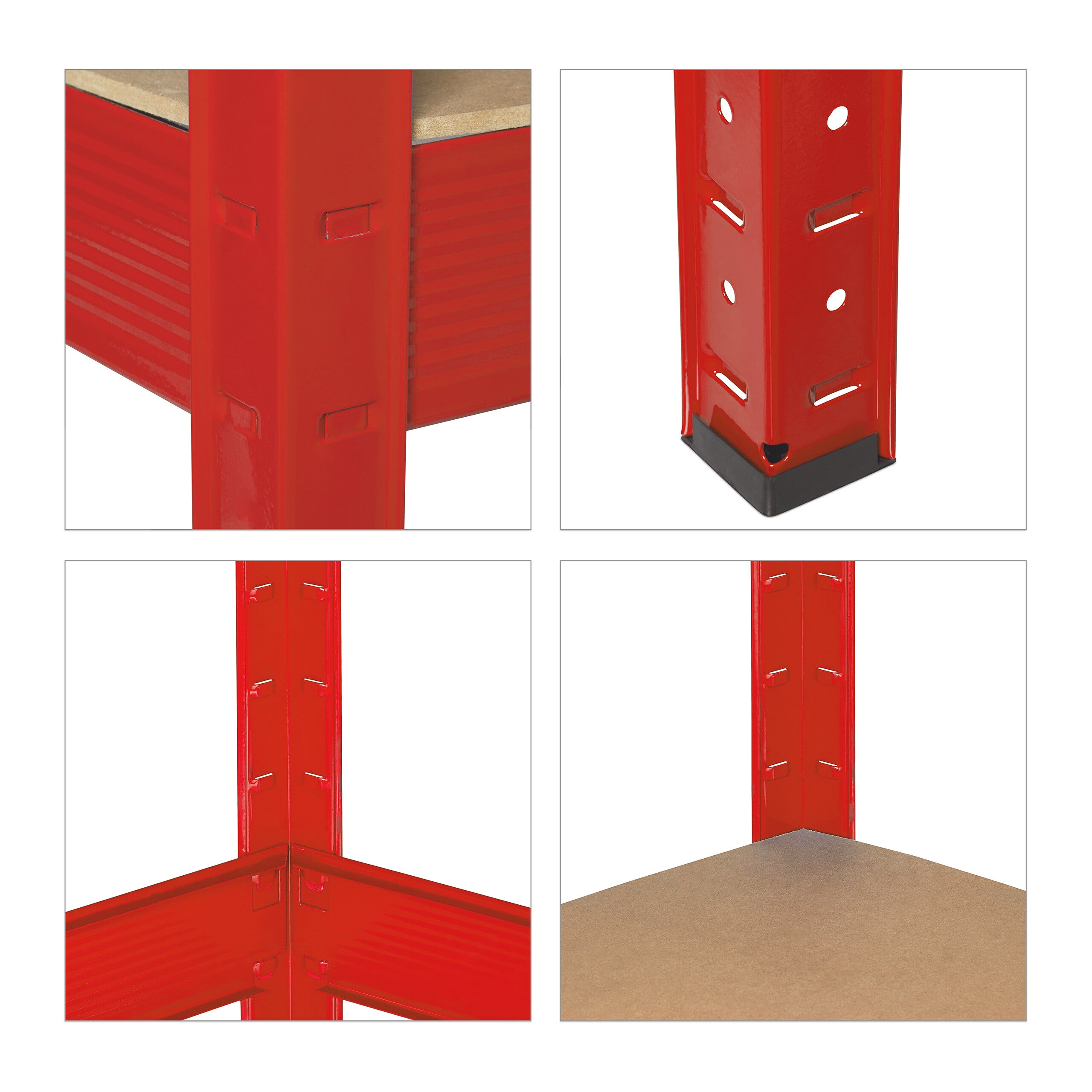 Banc de travail, 600 kg, HxLxP : 91 x 141 x 61 cm, 2 niveaux réglables, table, acier & MDF, établi, rouge, Relaxdays - 7