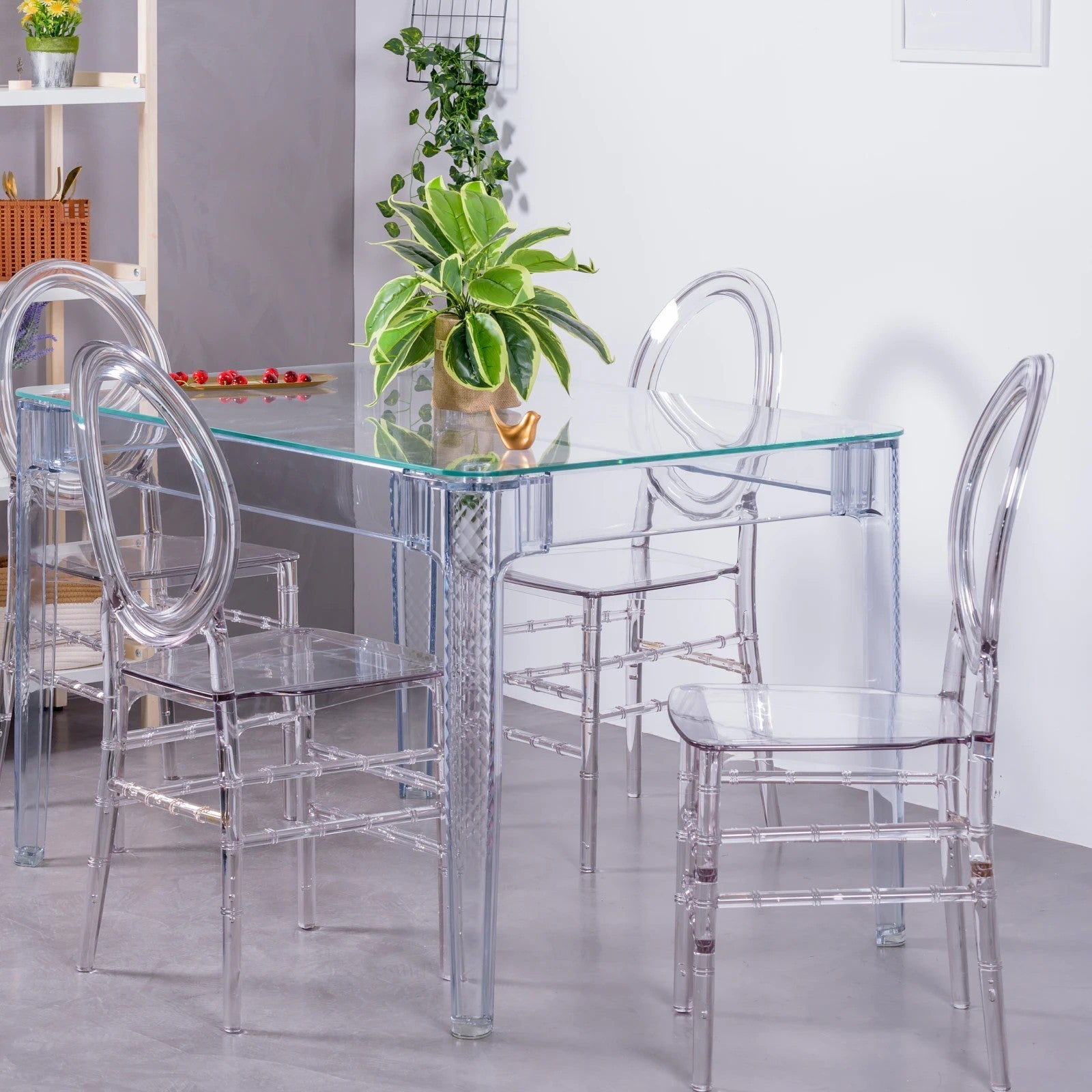 Ensemble meuble de salle à manger table transparente (120cm) et 4 chaises Isabelle - Ghost - 2