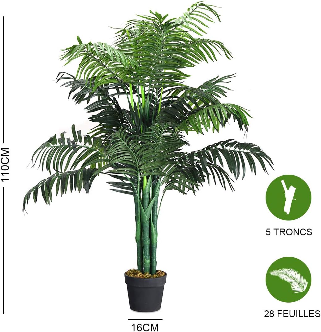 Plante Artificielle Déco. Interieur Palmier Aréca avec Pot Vert Arbre- H 110 cm - 5