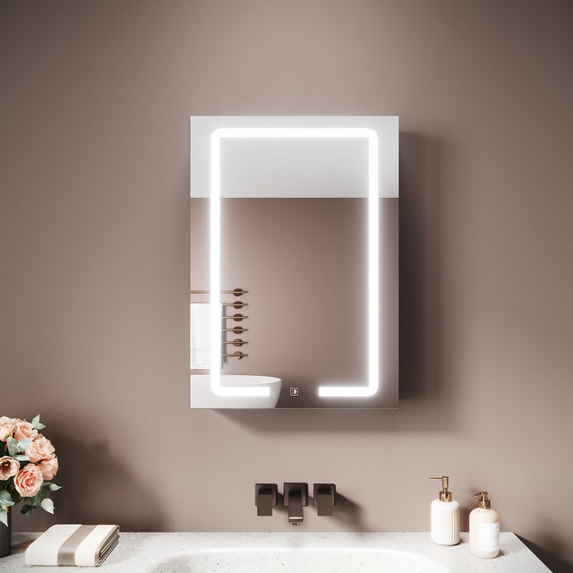 SIRHONA Armoire Miroir Salle de Bain 50x70x13cm, 3 Lumières Tactile, avec Organisateur Maquillage, Prise Cachée et Étagère Réglable - Gris Anthracite