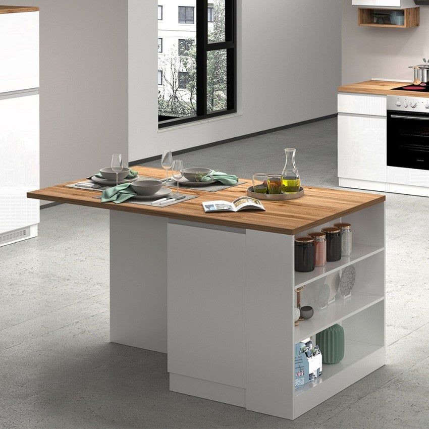 Îlot central avec table pour cuisine moderne 2 portes 160x90x90cm Grover - 2