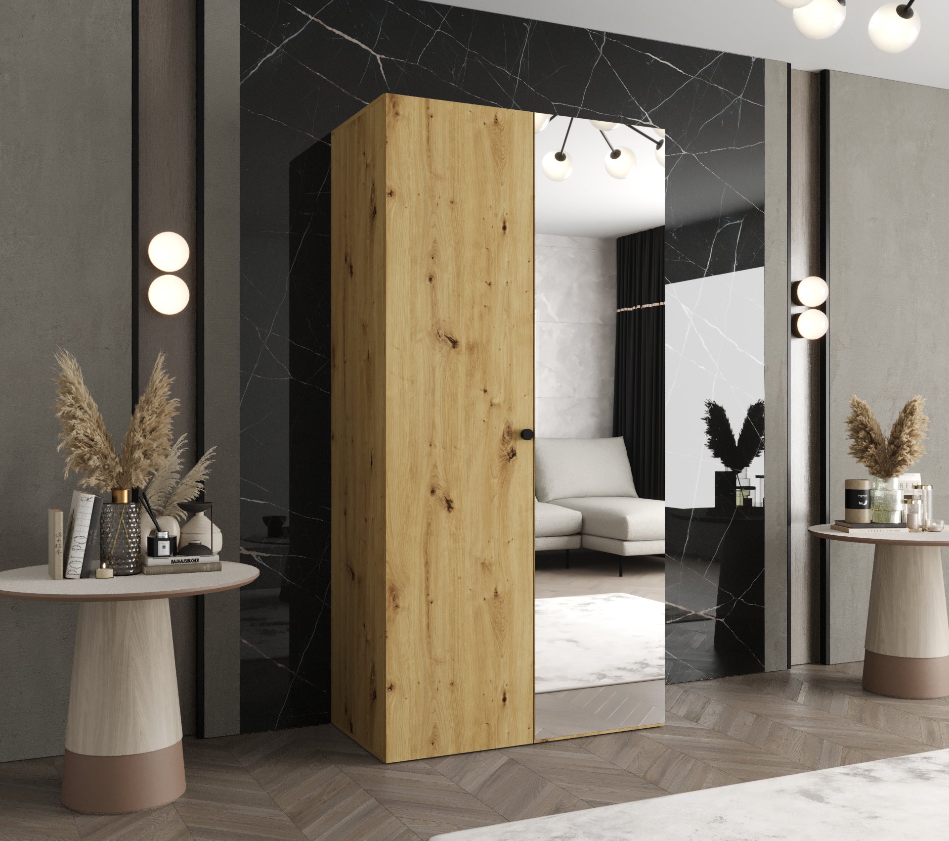 Szafa uchylna otwierana Parma 2 100 x 52 x 202 cm artisan + u. czarny Abiks Meble - 2