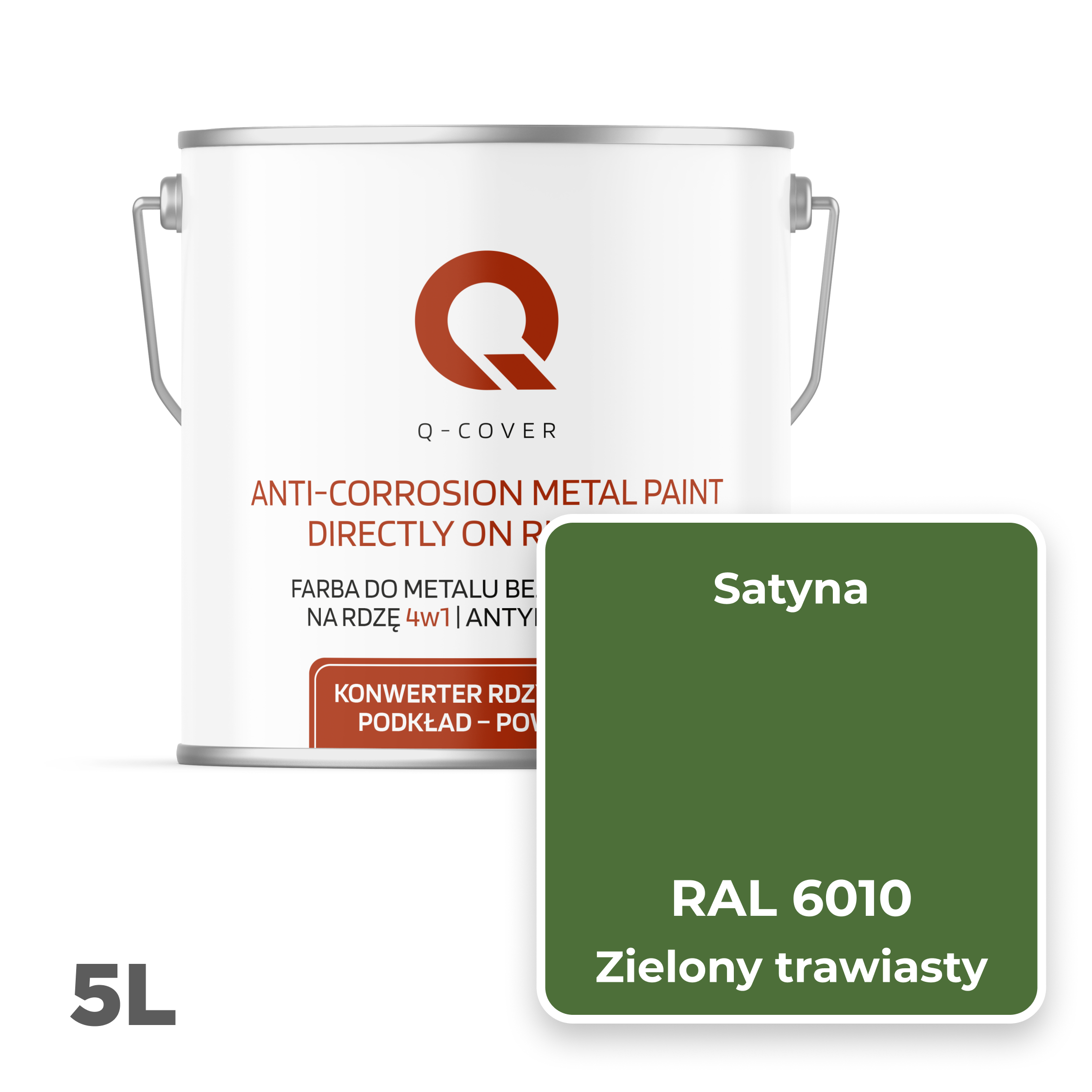 Farba do Metalu Prosto na Rdzę 4w1 Q-Cover Zielony trawiasty RAL6010 Satyna 5L - 2