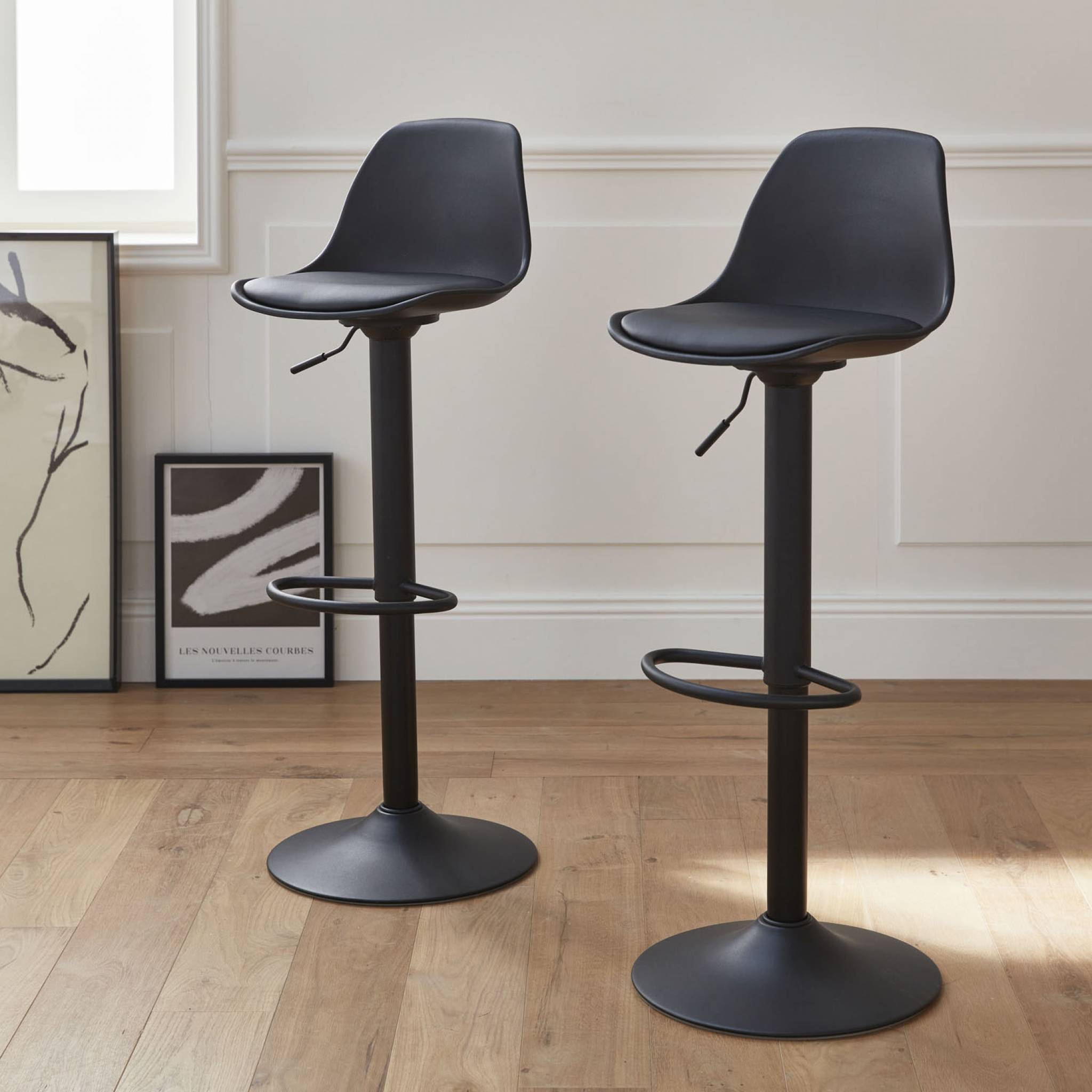 Lot De 2 Tabourets De Bar Réglables Noirs – Hauteur 60-80 Cm, Cuisine