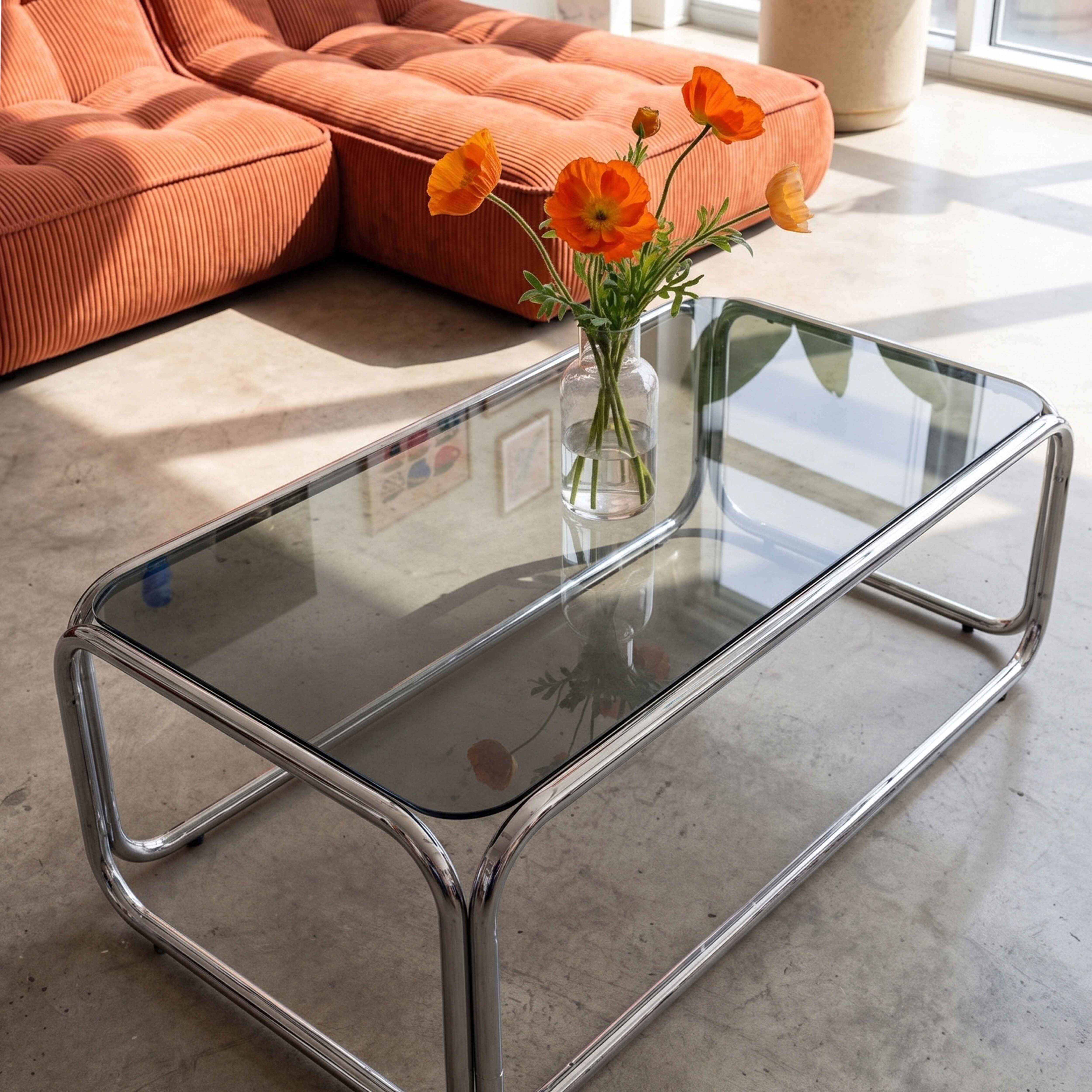 Table basse rectangulaire L110 cm en métal et verre trempé noir - 2