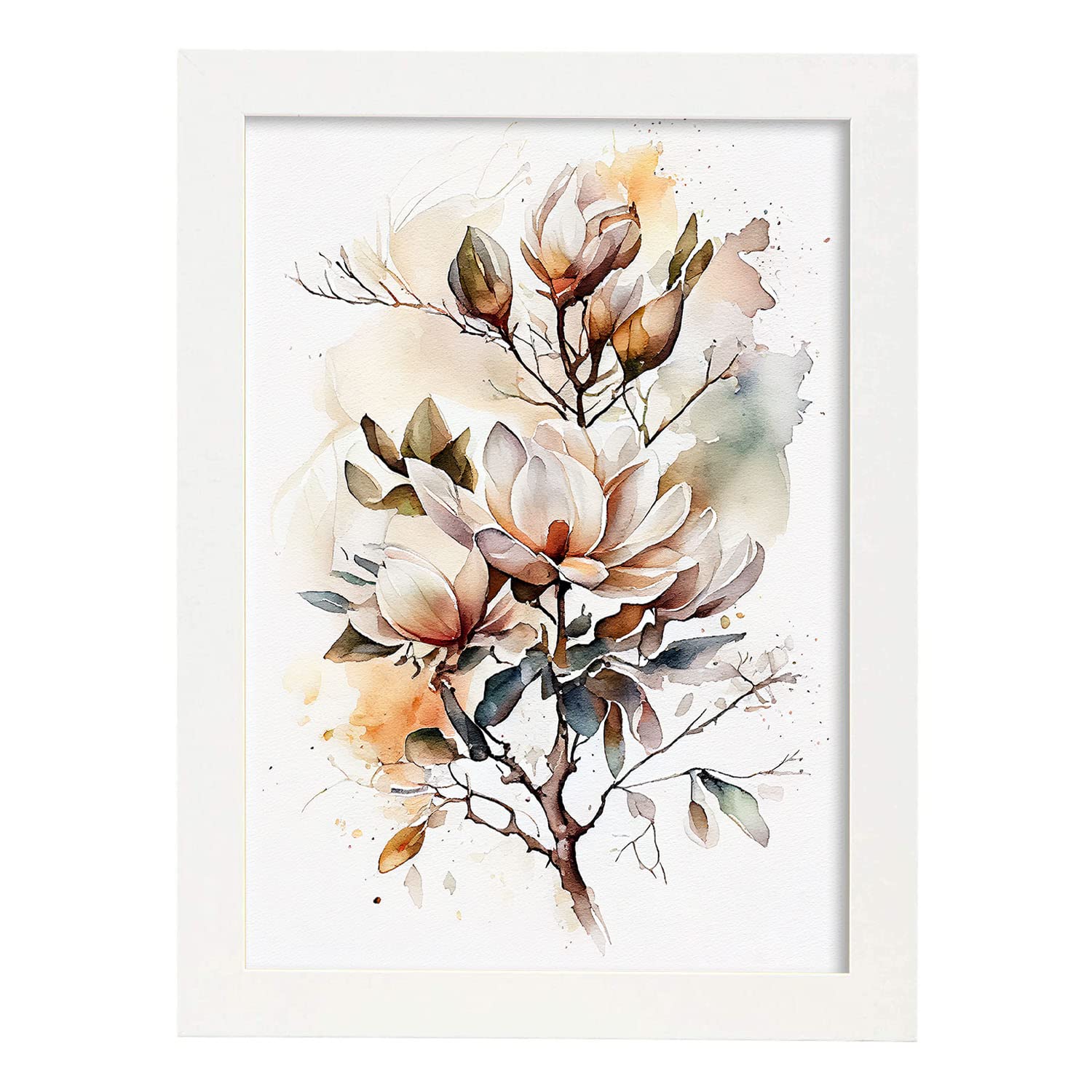 Nacnic poster de magnolia estilo nórdico ilustraciones de botánica con flores y plantas en acuarela diseño moderno y modelo 6 a3 con marco blancos