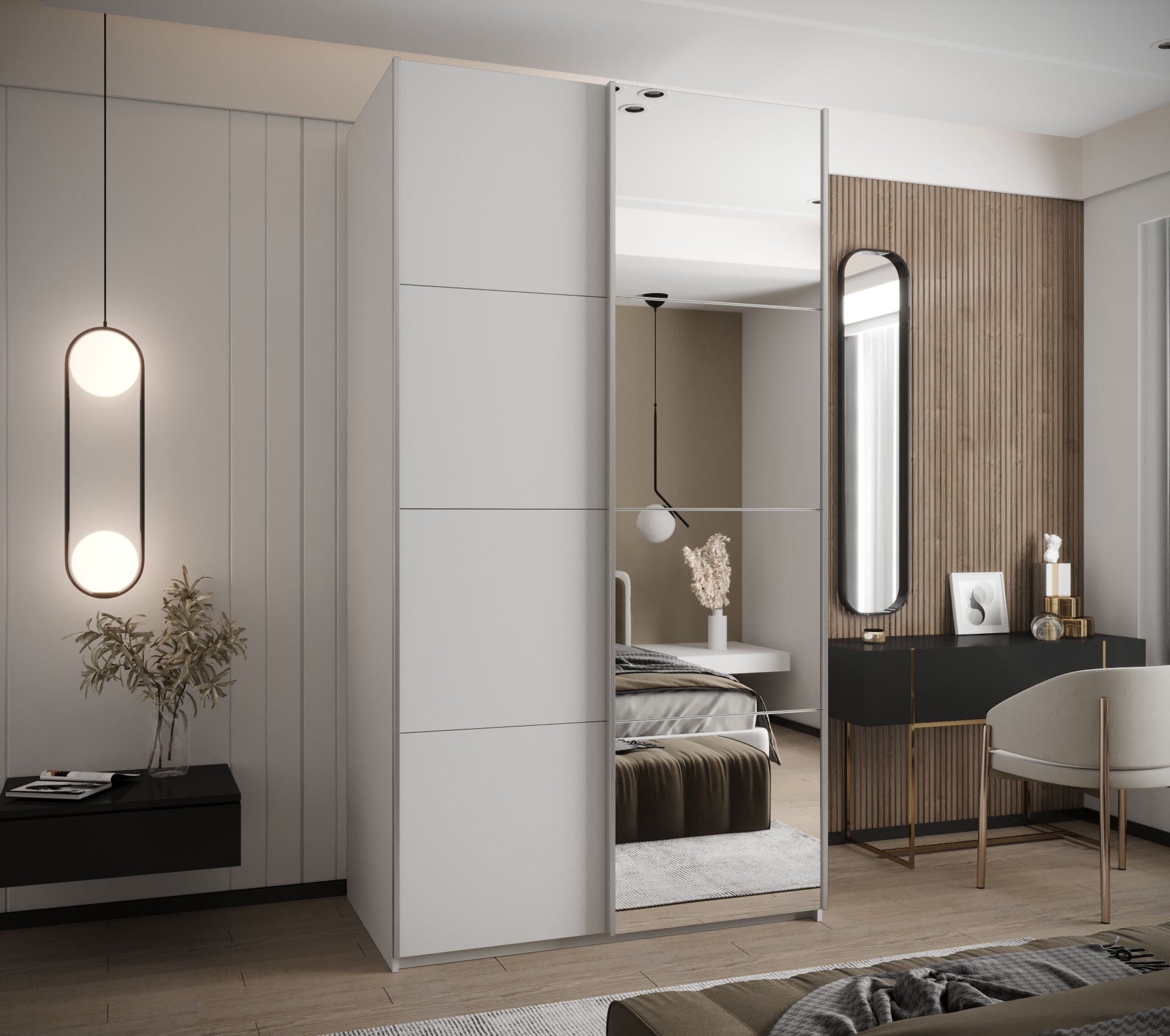 Szafa przesuwna wysoka Lux 3 130 x 64 x 245,5 cm biały + biały + u. srebrny - Abiks Meble - 2