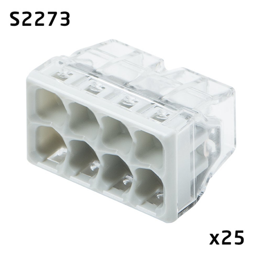 Mini bornes de connexion WAGO, 8 entrées, 24A, 450V, boîtier transparent, point de test, 0.5-2.5 mm², lot de 25, compact - 4