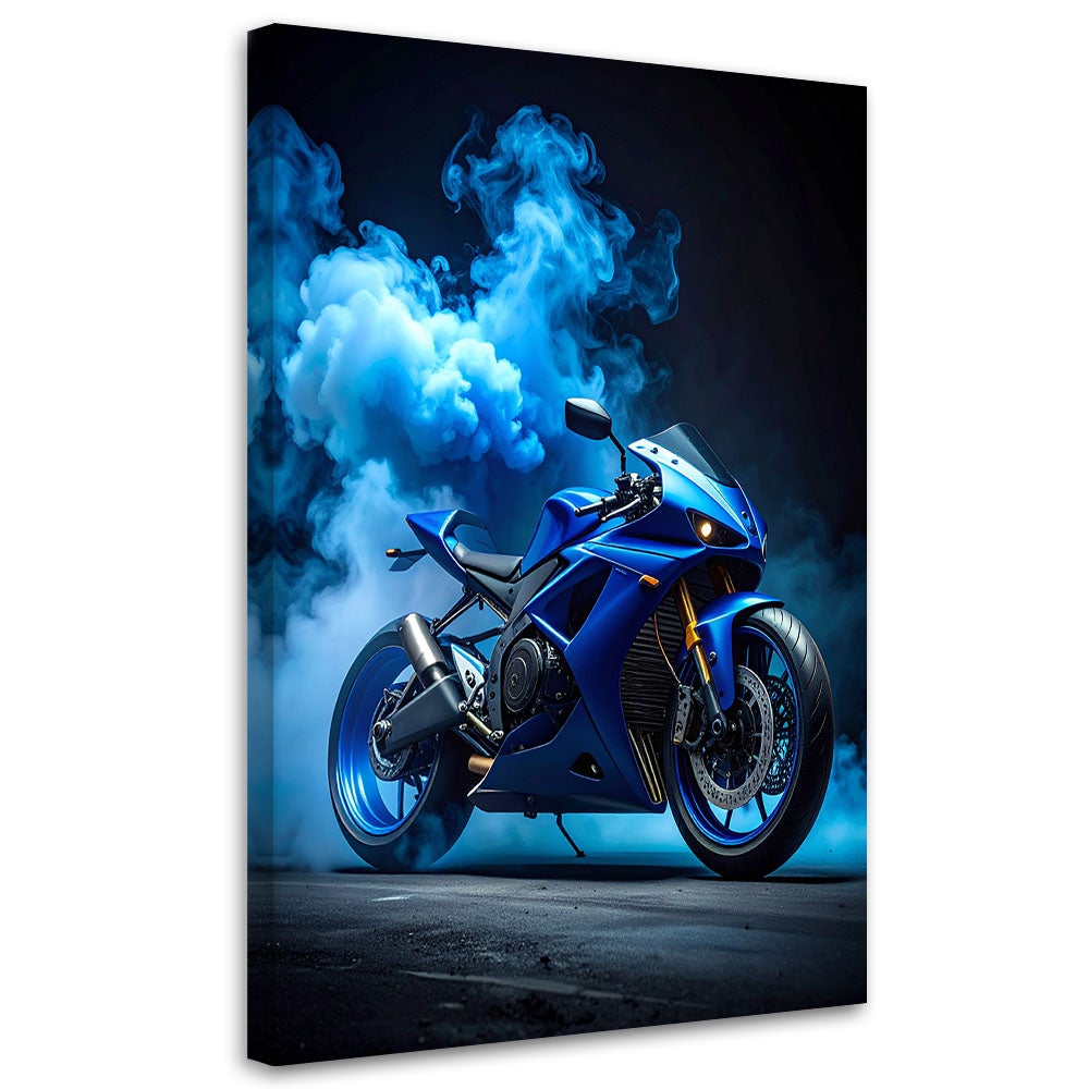 Obraz do salonu biura pokoju młodzieżowego, Niebieski Motocykl Motor Ścigacz 60x90