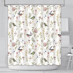 Bonhause Tenda Doccia Tropicale Tucano Pappagallo Foglie Palma Verdi Tende per Doccia in Poliestere Impermeabile Antimuffa Lavabile Tende Bagno 180 x 180 cm con 12 Ganci